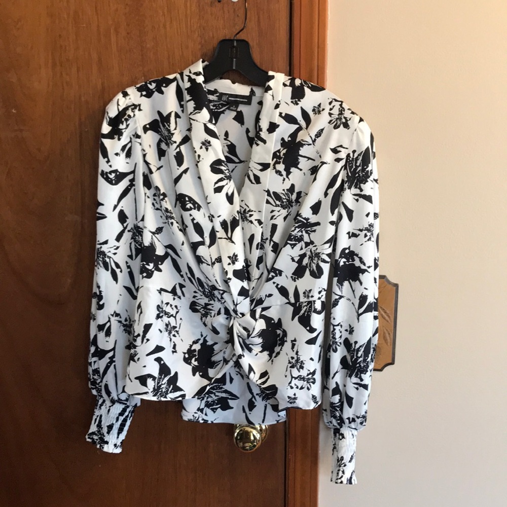 INC size small black and white twist front blouse